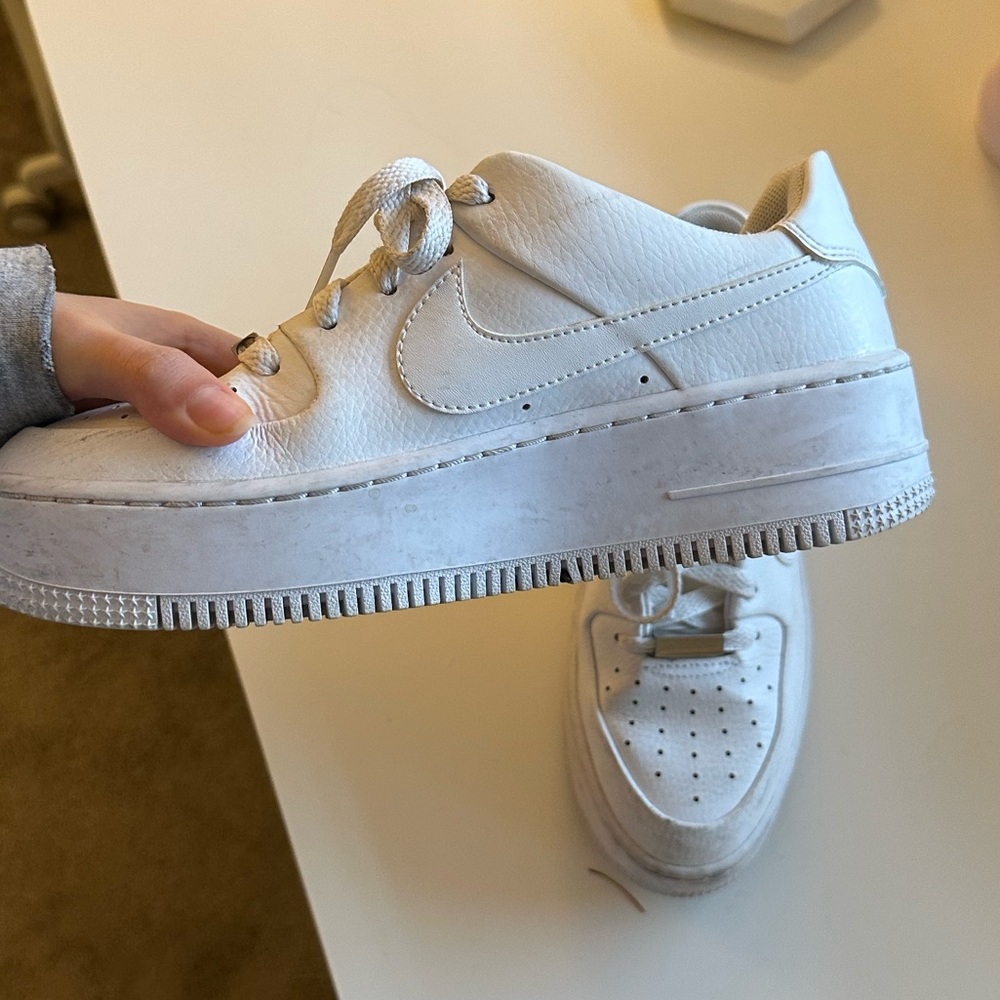 All white platform AF1’s